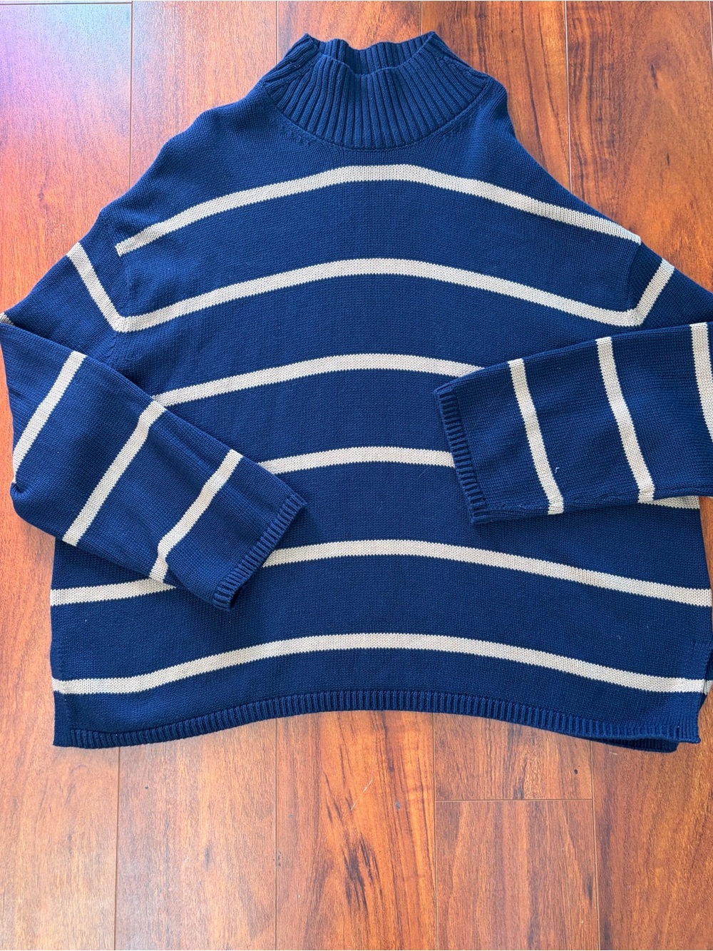 GAP Navy Blue Turtleneck Sweater with Cream Stripes